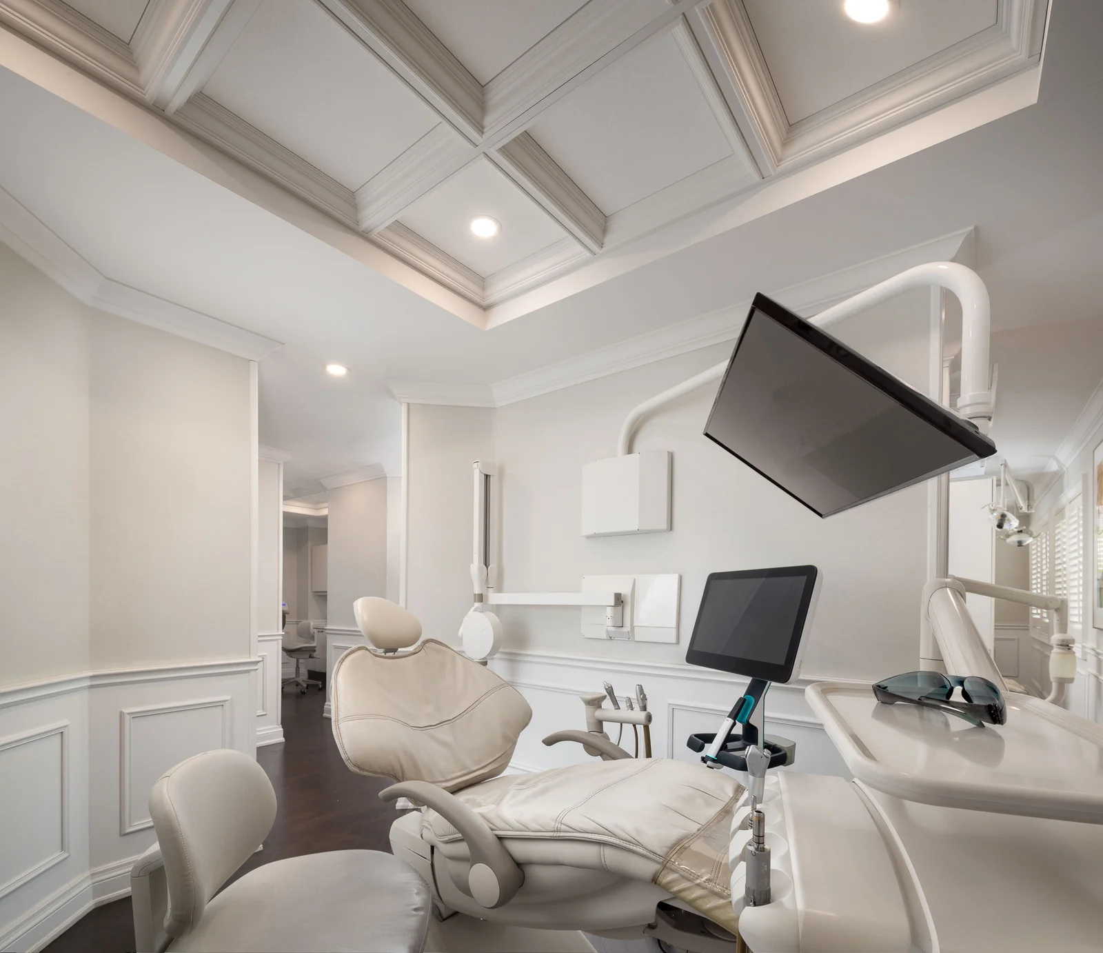 Century Stone Dental, Hamilton: operatory coffered ceiling.