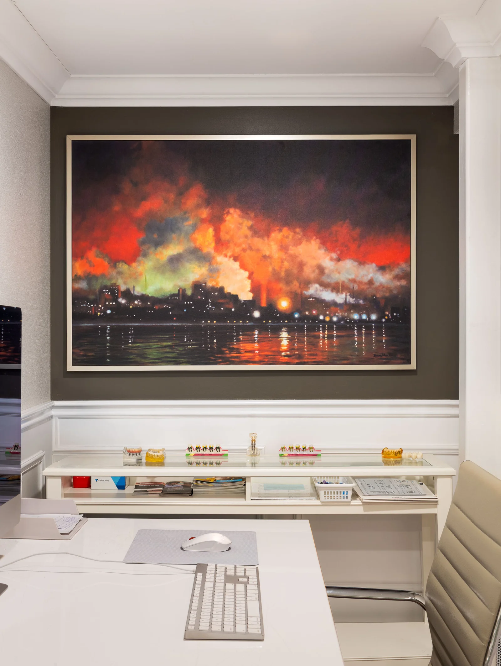 Century Stone Dental, Hamilton: private office skyline art.