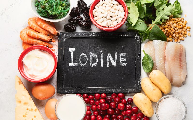 A chalkboard with the word iodine, promoting dental health and the benefits of iodine supplementation.