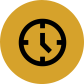 Black clock icon showing 3 o’clock on a mustard yellow circular background, perfect for representing appointment times at a Dentist in Hamilton.