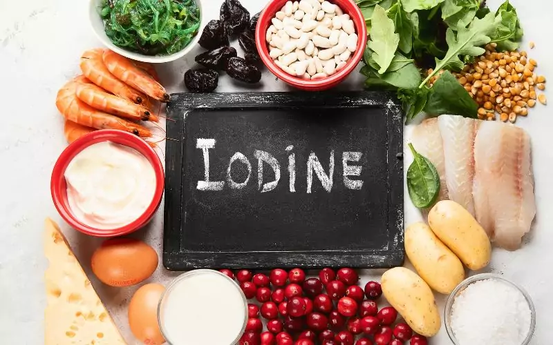 A chalkboard with the word iodine, promoting dental health and the benefits of iodine supplementation.