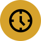 Black clock icon showing 3 o’clock on a mustard yellow circular background, perfect for representing appointment times at a Dentist in Hamilton.